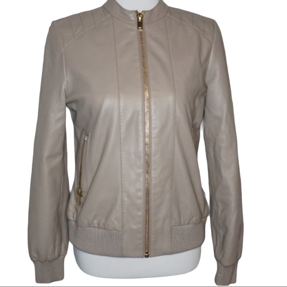 Trina Turk Jackets & Blazers - Trina Turk Lamb's Leather Bomber Jacket Taupe Grey